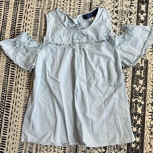 Light Blue Cold Shoulder Top with Lace Detail